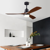 Contemporary Nordic Three-Blade Ceiling Fan with Solid Wood Blades, Carbon Steel Body, LED Light Kit, and Downrod – Ideal for Living Room