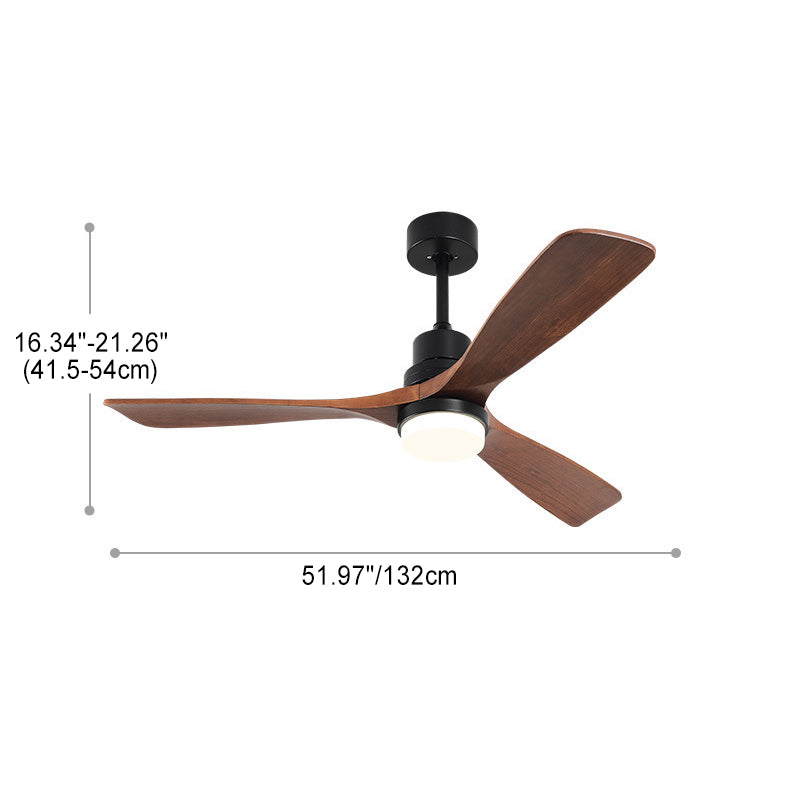 Contemporary Nordic Three-Blade Ceiling Fan with Solid Wood Blades, Carbon Steel Body, LED Light Kit, and Downrod – Ideal for Living Room