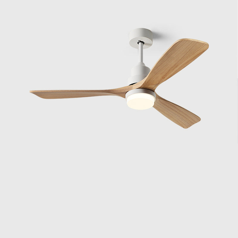 Contemporary Nordic Three-Blade Ceiling Fan with Solid Wood Blades, Carbon Steel Body, LED Light Kit, and Downrod – Ideal for Living Room