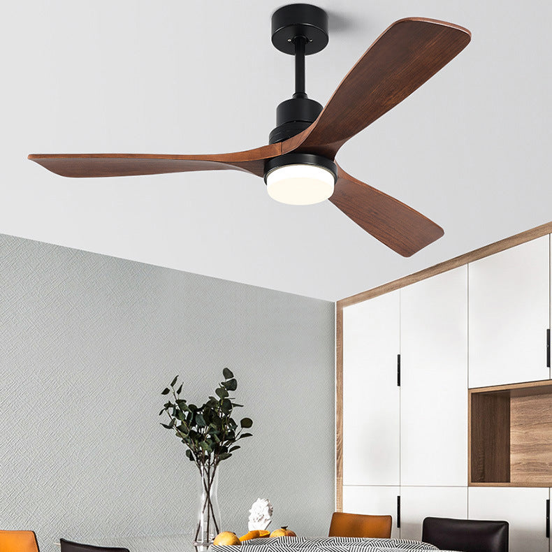 Contemporary Nordic Three-Blade Ceiling Fan with Solid Wood Blades, Carbon Steel Body, LED Light Kit, and Downrod – Ideal for Living Room
