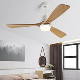 Contemporary Nordic Three-Blade Ceiling Fan with Solid Wood Blades, Carbon Steel Body, LED Light Kit, and Downrod – Ideal for Living Room