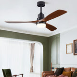 Contemporary Nordic Three-Blade Ceiling Fan with Solid Wood Blades, Carbon Steel Body, LED Light Kit, and Downrod – Ideal for Living Room