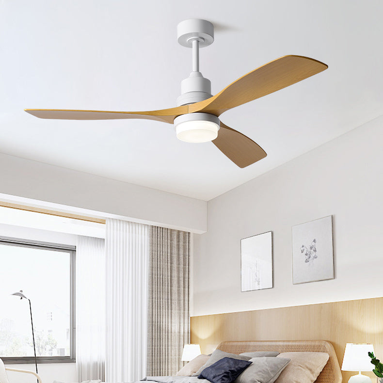 Contemporary Nordic Three-Blade Ceiling Fan with Solid Wood Blades, Carbon Steel Body, LED Light Kit, and Downrod – Ideal for Living Room
