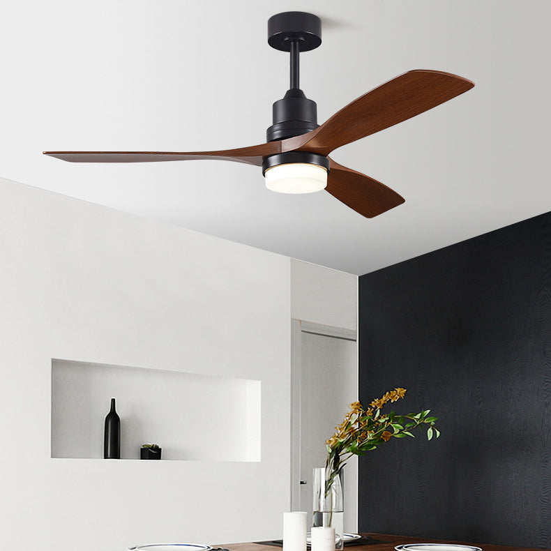 Contemporary Nordic Three-Blade Ceiling Fan with Solid Wood Blades, Carbon Steel Body, LED Light Kit, and Downrod – Ideal for Living Room