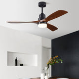 Contemporary Nordic Three-Blade Ceiling Fan with Solid Wood Blades, Carbon Steel Body, LED Light Kit, and Downrod – Ideal for Living Room