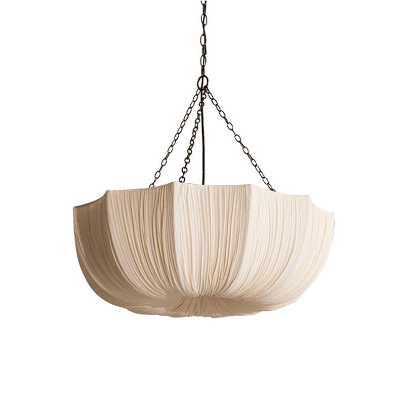 Elegant Traditional French Petal Semicircular Fabric Lampshade with Iron Frame – 3/5-Light Chandelier for Dining Room