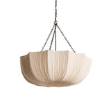 Elegant Traditional French Petal Semicircular Fabric Lampshade with Iron Frame – 3/5-Light Chandelier for Dining Room
