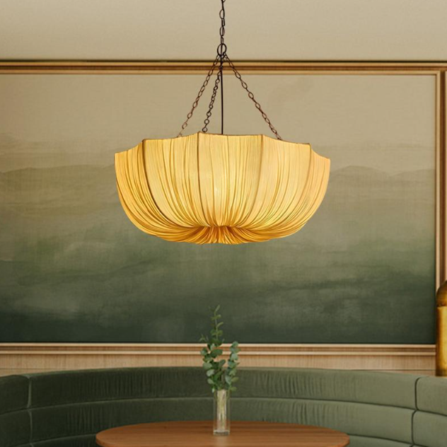 Elegant Traditional French Petal Semicircular Fabric Lampshade with Iron Frame – 3/5-Light Chandelier for Dining Room