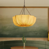 Elegant Traditional French Petal Semicircular Fabric Lampshade with Iron Frame – 3/5-Light Chandelier for Dining Room