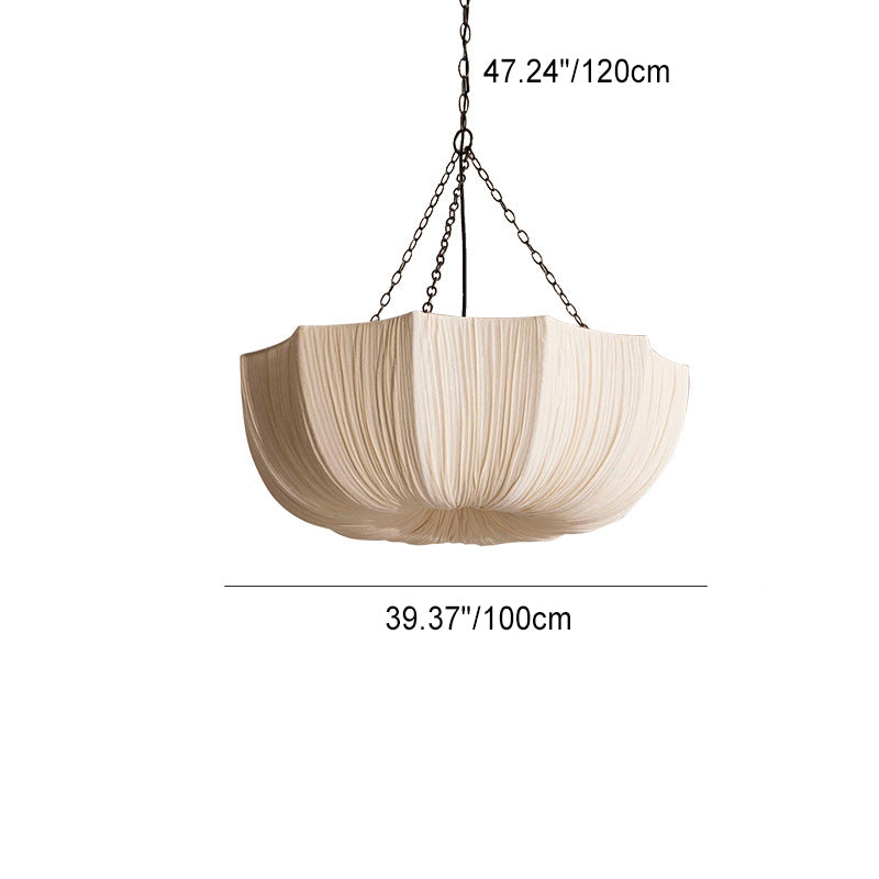 Elegant Traditional French Petal Semicircular Fabric Lampshade with Iron Frame – 3/5-Light Chandelier for Dining Room