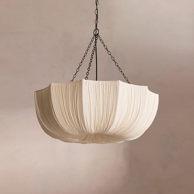 Elegant Traditional French Petal Semicircular Fabric Lampshade with Iron Frame – 3/5-Light Chandelier for Dining Room