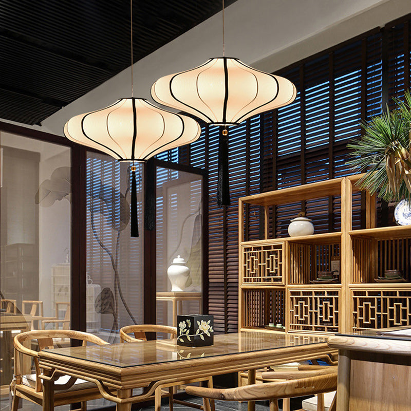 Traditional Chinese Lantern-Style Fabric Lampshade with Hardware – 1/3 Scale Chandelier for Dining Room