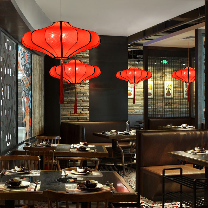 Traditional Chinese Lantern-Style Fabric Lampshade with Hardware – 1/3 Scale Chandelier for Dining Room