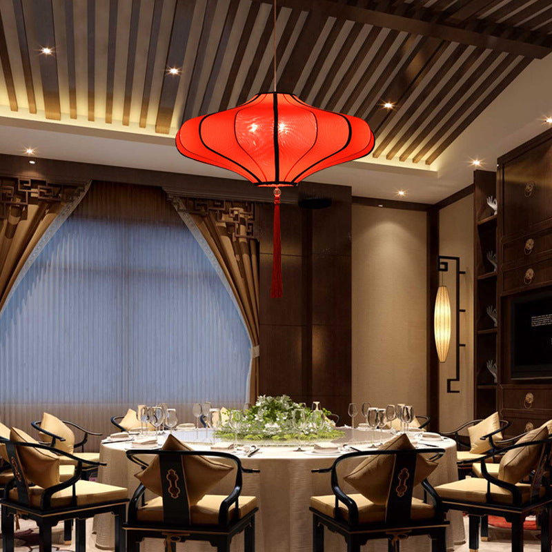 Traditional Chinese Lantern-Style Fabric Lampshade with Hardware – 1/3 Scale Chandelier for Dining Room