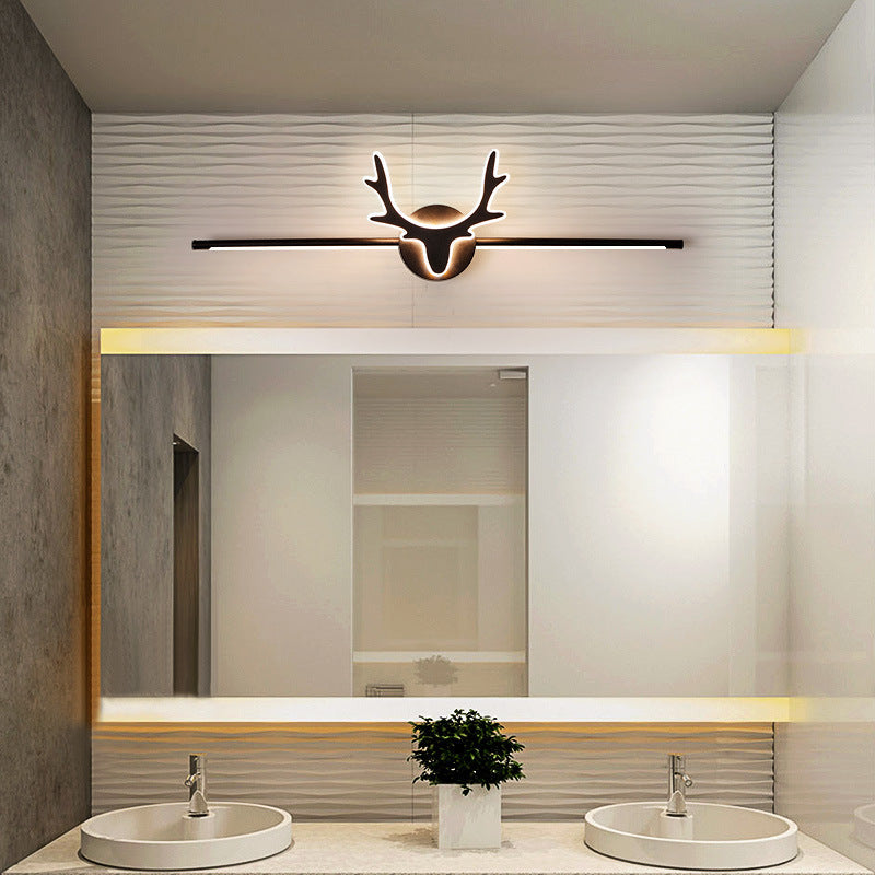Scandinavian-Style Deer Silhouette LED Vanity Light - Iron & Acrylic Front Wall Sconce for Bathroom Mirror