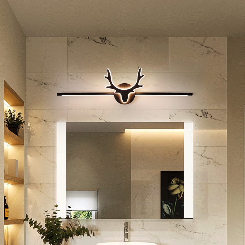 Scandinavian-Style Deer Silhouette LED Vanity Light - Iron & Acrylic Front Wall Sconce for Bathroom Mirror
