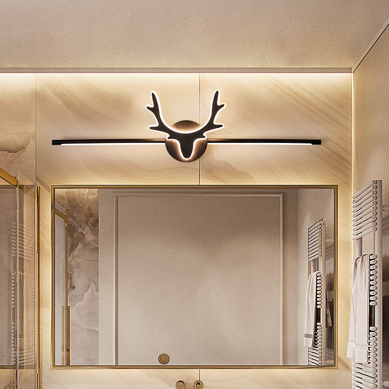 Scandinavian-Style Deer Silhouette LED Vanity Light - Iron & Acrylic Front Wall Sconce for Bathroom Mirror