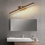Traditional Japanese-Style Long Cylindrical LED Vanity Light – Rotatable Wall Sconce with Walnut Copper Finish for Bathroom Mirror Front