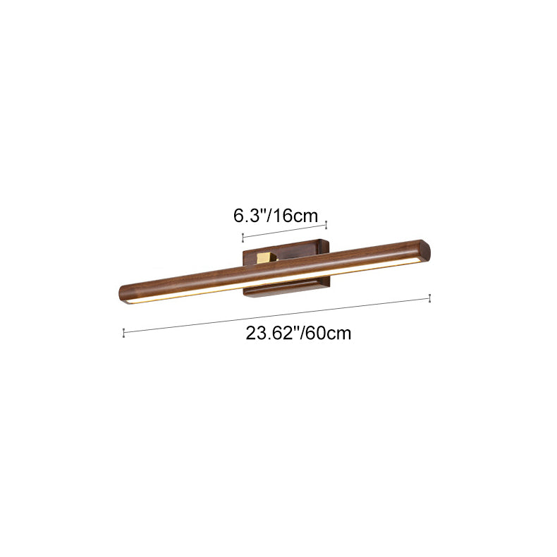 Traditional Japanese-Style Long Cylindrical LED Vanity Light – Rotatable Wall Sconce with Walnut Copper Finish for Bathroom Mirror Front