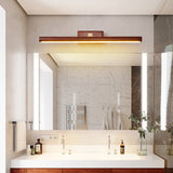 Traditional Japanese-Style Long Cylindrical LED Vanity Light – Rotatable Wall Sconce with Walnut Copper Finish for Bathroom Mirror Front