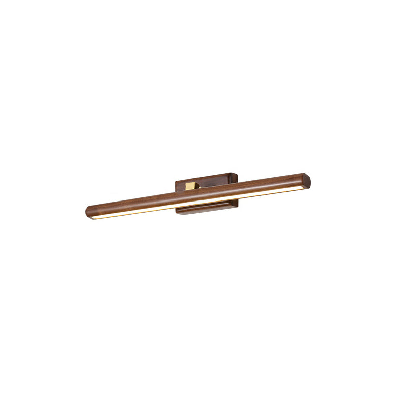 Traditional Japanese-Style Long Cylindrical LED Vanity Light – Rotatable Wall Sconce with Walnut Copper Finish for Bathroom Mirror Front