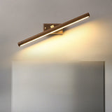 Traditional Japanese-Style Long Cylindrical LED Vanity Light – Rotatable Wall Sconce with Walnut Copper Finish for Bathroom Mirror Front