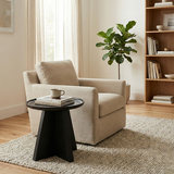 Sleek Modern Round Side Table with Raised Edge — Solid Multi-Layer Wood & E1 MDF, Perfect for Living Room & Bedroom