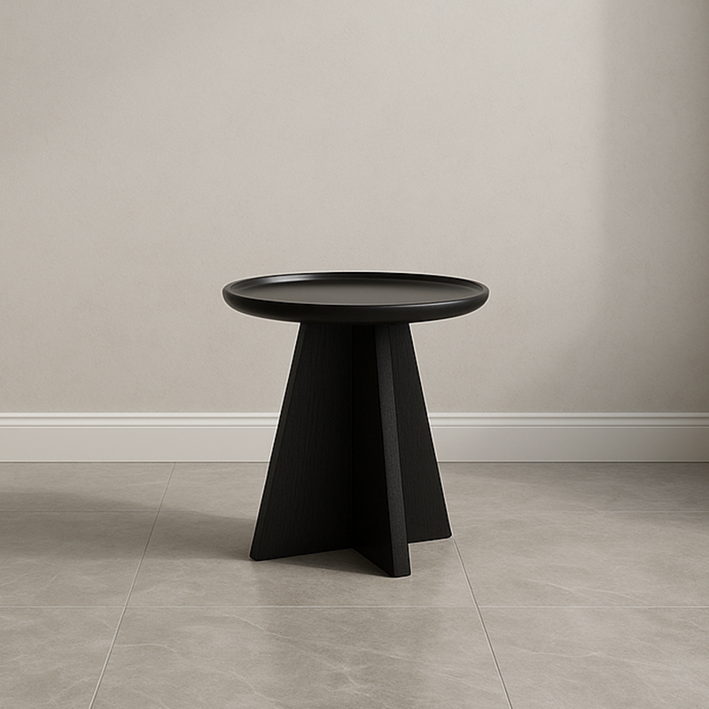 Sleek Modern Round Side Table with Raised Edge — Solid Multi-Layer Wood & E1 MDF, Perfect for Living Room & Bedroom
