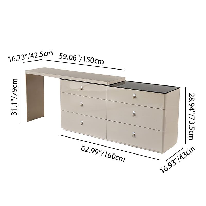 Sleek Adjustable-Length E1 MDF Storage Cabinet with 6 Drawers – Modern Minimalist Rectangular Makeup Vanity for Bedroom & Home Office