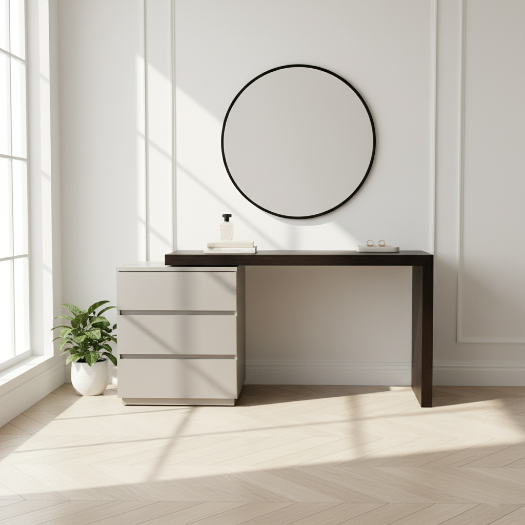 Chic Modern Minimalist E1 MDF Makeup Vanity with 3/6-Drawer Storage Cabinet – Perfect Bedroom Vanity Table