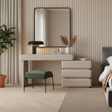 Modern Minimalist Khaki Makeup Vanity with 5/8-Drawer Chest — Solid Wood & Plywood Dresser & Bedroom Makeup Desk