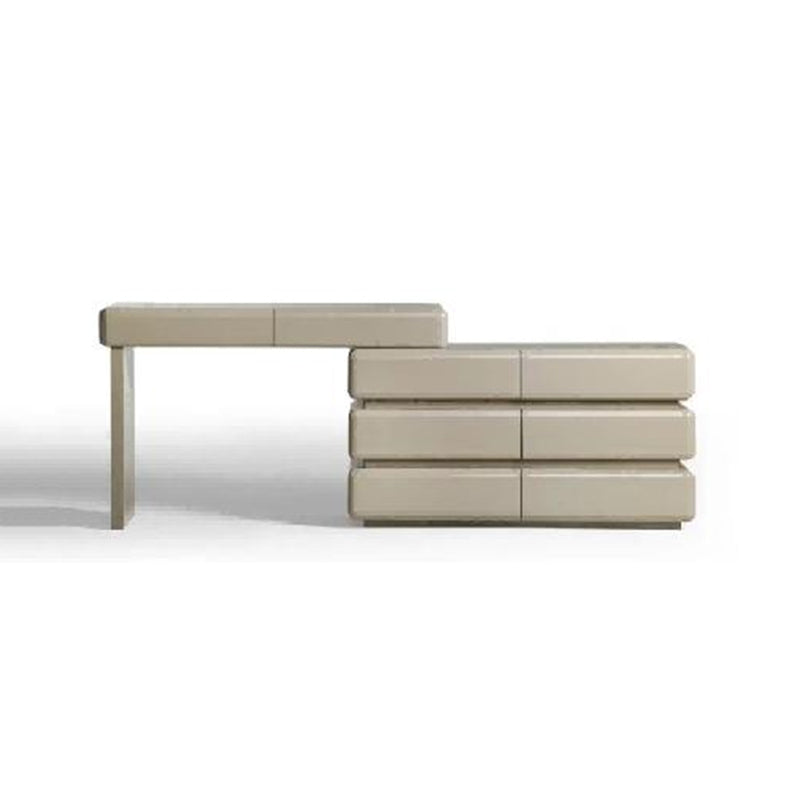 Modern Minimalist Khaki Makeup Vanity with 5/8-Drawer Chest — Solid Wood & Plywood Dresser & Bedroom Makeup Desk