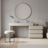 Modern Minimalist Khaki Makeup Vanity with 5/8-Drawer Chest — Solid Wood & Plywood Dresser & Bedroom Makeup Desk
