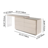 Khaki Modern Minimalist Makeup Vanity with Acrylic Legs and 6-Drawer Storage – E1 MDF Makeup Desk for Bedroom