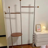 Modern Minimalist Oval Freestanding Hall Tree - Stainless Steel/Carbon Steel and Plywood, Double Hanging Bars for Bedroom