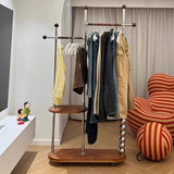 Modern Minimalist Oval Freestanding Hall Tree - Stainless Steel/Carbon Steel and Plywood, Double Hanging Bars for Bedroom
