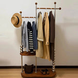 Modern Minimalist Oval Freestanding Hall Tree - Stainless Steel/Carbon Steel and Plywood, Double Hanging Bars for Bedroom