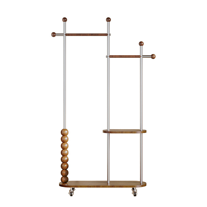 Modern Minimalist Oval Freestanding Hall Tree - Stainless Steel/Carbon Steel and Plywood, Double Hanging Bars for Bedroom