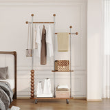 Modern Minimalist Oval Freestanding Hall Tree - Stainless Steel/Carbon Steel and Plywood, Double Hanging Bars for Bedroom