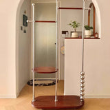 Modern Minimalist Oval Freestanding Hall Tree - Stainless Steel/Carbon Steel and Plywood, Double Hanging Bars for Bedroom