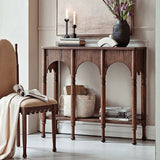 Traditional French-Style Solid Ash Wood Rectangular Console Table with 2-Tier Storage for Entryway & Living Room
