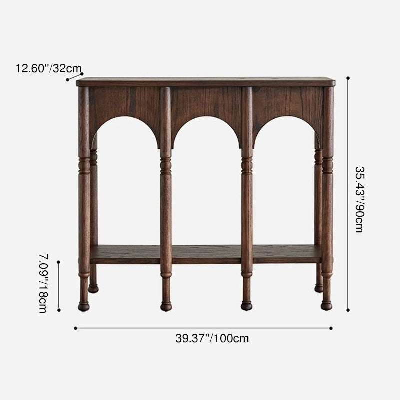 Traditional French-Style Solid Ash Wood Rectangular Console Table with 2-Tier Storage for Entryway & Living Room