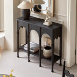 Traditional French-Style Solid Ash Wood Rectangular Console Table with 2-Tier Storage for Entryway & Living Room