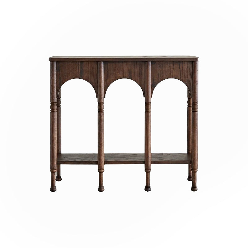 Traditional French-Style Solid Ash Wood Rectangular Console Table with 2-Tier Storage for Entryway & Living Room