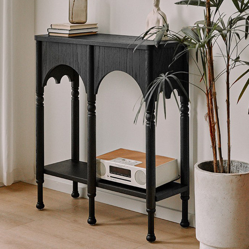 Traditional French-Style Solid Ash Wood Rectangular Console Table with 2-Tier Storage for Entryway & Living Room