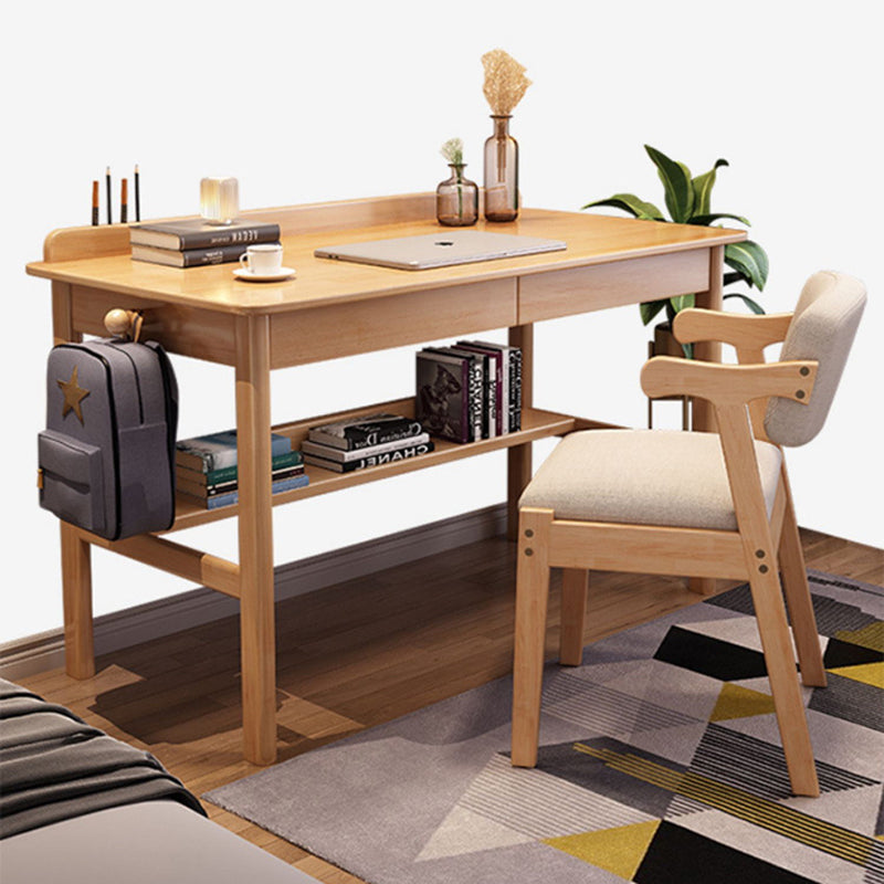 Traditional Chinese Solid Wood Desk & Chair Set with Rounded Rectangular Corner Design – Plywood Construction, Bedroom Furniture