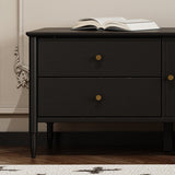 Contemporary Nordic Rectangular Solid Wood TV Stand with Long Rainbow Glass and Brass Accents, 4-Drawer, for Living Room