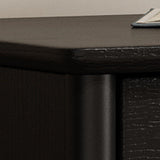 Contemporary Nordic Rectangular Solid Wood TV Stand with Long Rainbow Glass and Brass Accents, 4-Drawer, for Living Room
