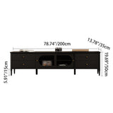 Contemporary Nordic Rectangular Solid Wood TV Stand with Long Rainbow Glass and Brass Accents, 4-Drawer, for Living Room
