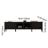 Contemporary Nordic Rectangular Solid Wood TV Stand with Long Rainbow Glass and Brass Accents, 4-Drawer, for Living Room